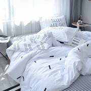 1.2m1.5m1.8ins北欧黑白字母，全棉四件套白色被套，床笠纯棉简约床品