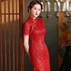 婚礼妈妈礼服2021旗袍 高贵中国风盘扣修身显瘦红色新娘婆婆礼服