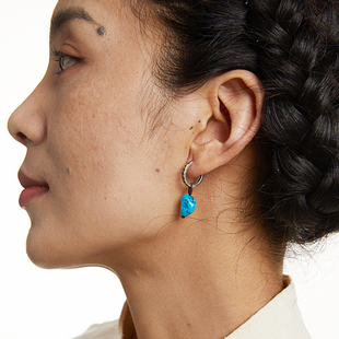 乌垛-绿松石，西藏护魂石藏式原矿绿松石耳环首饰，小众设计极简