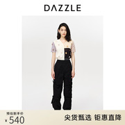 dazzle地素奥莱夏季法式小众刺绣，拼接撞色短袖针织开衫外套女