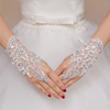 绑带手套短款无指勾露指蕾丝，亮片花朵白红色(白红色，)新娘结婚纱敬酒服