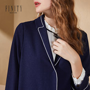 菲妮迪2021春款女装宽松洋气蓝色单排扣长袖女士上衣外套