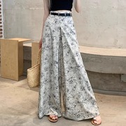 阔腿裤女夏季2024韩版高腰垂感显瘦时尚复古印花雪纺拖地裙裤