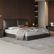 vatar梵达大象耳朵软包真皮，床黑色现代意式极简卧室双人1.8米婚床