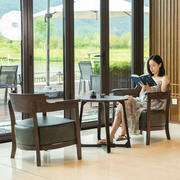 奶茶甜品店咖啡厅书吧桌椅组合约休闲洽谈会客接待实木单人沙发