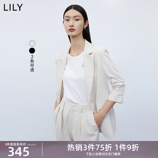 lily女装气质纯色通勤时尚，别致洋气褶皱七分袖，职场西装外套