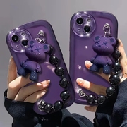 紫色小熊链条适用苹果14手机壳，iphone1312pro保护套11promax透明xs卡通xr可爱女8plus全包i7硅胶mini软壳