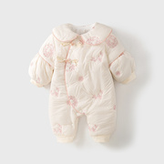 婴儿拜年衣服冬季加厚棉服新中式婴幼儿，国风爬服女宝宝外出连体衣