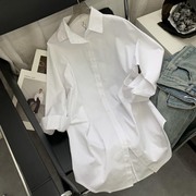 长款衬衫纯色单排扣POLO领时尚设计感百搭长袖女装 K#21
