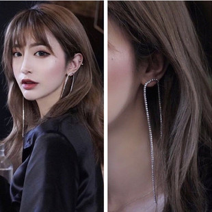 泰韩国女人味性感高极气质水钻流苏不对称长款耳环简约冷淡风耳钉