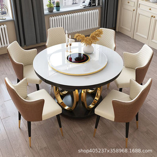 轻奢餐桌可伸缩简约小户型家用饭桌，圆电磁炉玻璃后现代餐桌椅组合