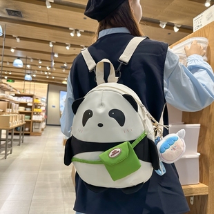 书包双肩包背包(包背包，)帆布学生少女心韩版可爱萌卡通熊猫百搭单肩斜挎包