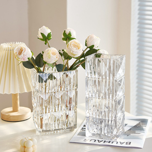 简约花瓶摆件客厅插花玻璃透明小轻奢高级感水养玫瑰鲜花餐桌网红