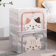 全透明PVC折叠衣物收纳箱动物头像猫头大容量储物盒百纳箱