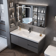 现代简约陶瓷一体浴室柜组合卫生间洗手洗脸盆柜智能实木洗漱台池