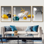 福禄富贵客厅装饰画，三联画套房壁画，挂画轻奢现代沙发背景墙画麋鹿