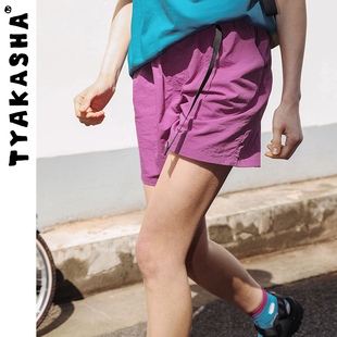 tyakasha塔卡沙裤子女，2024夏季轻薄透气紫色短裤女运动短裤