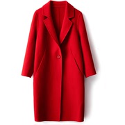 定制双面羊绒大衣女2020秋冬高端赫本显瘦红色中长羊毛呢外套