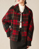 娅丽达设计感宽松休闲双面呢短款大衣女秋冬复古红色格子外套