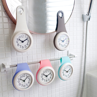 北欧简约浴室钟厨房(钟厨房，)防水静音家用吸盘，钟表挂墙创意个性迷你小挂钟
