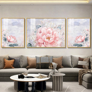 客厅背景墙装饰画现代简约牡丹花挂画花开富贵沙发墙壁画大气三联