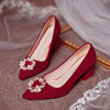 婚鞋女秀禾主婚纱两穿酒红色高跟新娘中式结婚鞋子瑞央婚礼婚