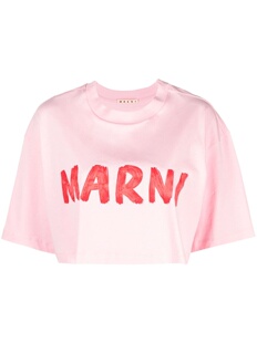 marni24春夏字母印花短袖t恤t恤圆领情侣超短女士宽松os