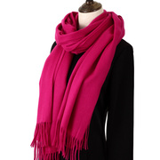 百搭纯色羊毛围巾女秋冬季保暖秋冬加厚羔，羊绒披肩两用玫紫玫红色