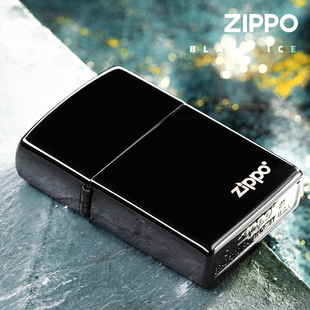 zippo打火机正版黑冰古银蓝冰ZIPPO标志黑裂漆zppo定制店