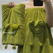 搞怪可爱毛巾大眼睛青蛙绿色，洗澡浴巾女家用学生，宿舍吸水速干浴裙
