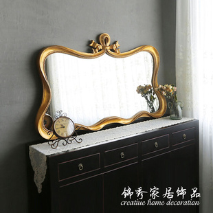 美式复古雕花装饰镜欧式玄关壁挂餐边镜创意样板间挂镜背景墙镜子