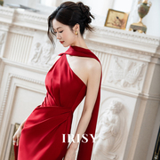 IRISY「晨绯」新娘订婚轻礼服女单肩连衣裙红色敬酒服显白显瘦