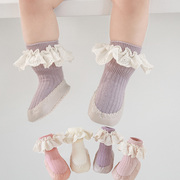 婴儿鞋袜春秋女宝宝公主学步室内防滑软底儿童地板袜花边秋冬袜子