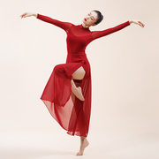飘逸古典舞表演服旗袍舞蹈服中国舞弹力身韵纱衣红色艺考瑜伽服女