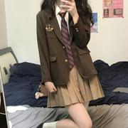 春秋jk制服全套小个子港风套装女复古衬衫外套裙子三件套/单件潮