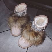 妖狐族原创设计女鞋冬季狐狸毛水钻(毛水钻)雪地靴水钻短靴显脚小靴子