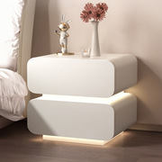 全实木带灯床头柜宽304050奶油风创意，卧室家用床边悬浮储物小柜