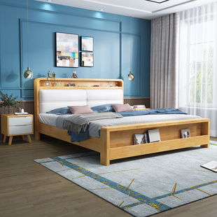 北欧实木床1.5储物箱体，原木床1.8米双人床现代简约高箱床带抽屉床