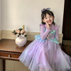 爱莎公主裙子女童春秋款紫色，加厚美人鱼礼服儿童洋气，针织毛衣裙(毛衣裙)