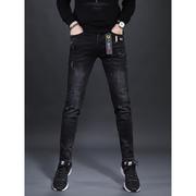 黑色牛仔裤男款春季进口欧货弹力修身时尚小脚休闲高端弹力长裤子
