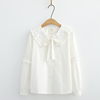 春季韩版学院风白色衬衫2023女长袖复古娃娃领甜美蝴蝶结上衣