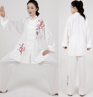 棉加丝太极服披纱三件套刺绣中国风武术表演比赛服女太极拳服装男