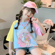 女童短袖夏装2024韩版洋气，儿童半袖t恤夏季小女孩体恤上衣潮