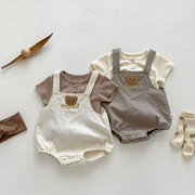 婴儿夏季背带裤套装男女宝宝短袖，t恤包屁衣两件套新生儿连体哈衣