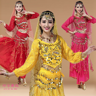 印度舞蹈服装成人演出服肚皮舞表演服天竺少女雪纺长裙套装