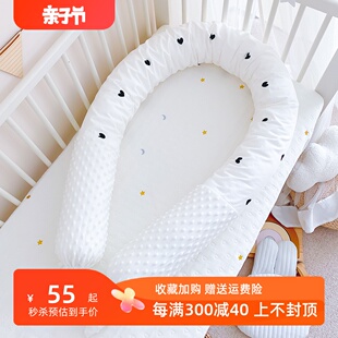 婴儿床床围纯棉防撞可拆洗长条圆围护栏宝宝床，靠夹腿安抚圆柱抱枕
