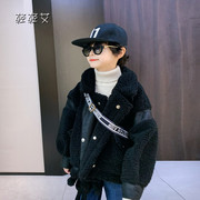 韩国男童加厚羊羔绒外套2023冬季韩版儿童皮毛一体夹克衫