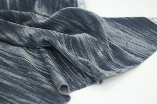 垂感 灰蓝色竖条纹不规则肌理压皱百褶金丝绒天鹅绒服装布料面料