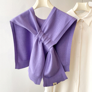 针织毛线小披肩女紫色春秋夏季搭配衬衫空调护颈外搭肩坎肩薄围巾