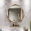 法式复古圆形浴室镜卫生间壁挂镜子欧式雕花卫浴镜玄关壁炉装饰镜